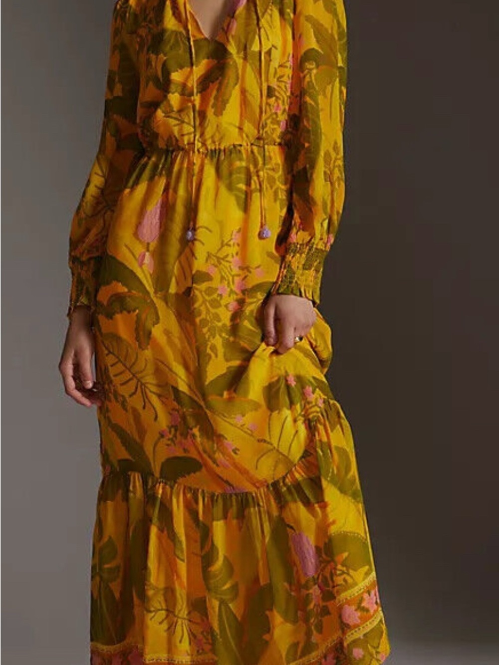 FARM Rio Tropical Print Long Sleeve Maxi Dress fully lined vacation boho chic Xs